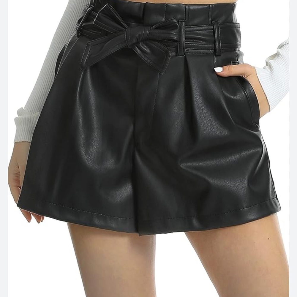 Zara High Waist Black Leather Shorts
